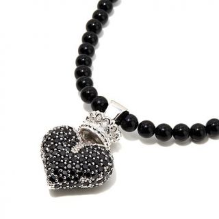 King Baby Jewelry CZ Crown Heart Sterling Silver Pendant with 18" Black Onyx Be   7608902