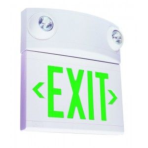 Dual Lite LTUGW LED Exit Sign & Emergency Light Combo, 10W Green Letters Single/Double Face   White