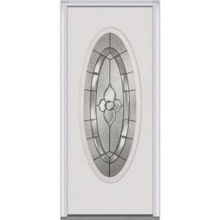 Milliken Millwork 32 in. x 80 in. Master Nouveau Decorative Glass Full Oval Lite Primed White Builder's Choice Steel Prehung Front Door Z001097L