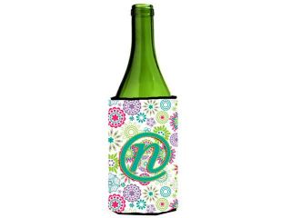 Letter N Flowers Pink Teal Green Initial Wine Bottle Beverage Insulator Hugger CJ2011 NLITERK