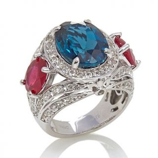 Victoria Wieck London Blue Topaz and Ruby Sterling Silver Ring   7773331