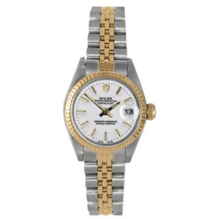 Pre Owned Rolex Womens Two tone Datejust White Dial Bracelet Watch