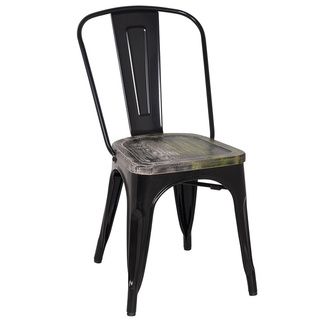 Black Frame Vintage Sheet Metal French Cafe and Bistro Armless Chairs