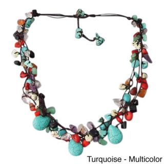 Organic Cotton Turquoise and White Pearl Teardrop Necklace (Thailand)