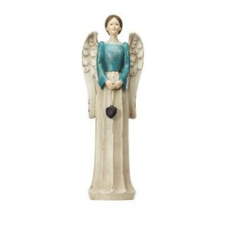 Home Decorators Collection 19 in. H Ivory and Turquoise Angel Figurine 5487910440