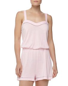 Cosabella Bella Satin Trim Jersey Jumpsuit, Pink Lily/Dove Gray