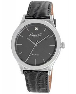 Kenneth Cole New York Mens Diamond Accent Gray Leather Strap Watch