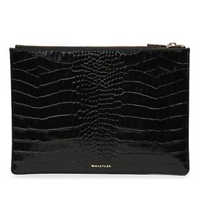 WHISTLES   Medium shiny croc embossed leather pouch