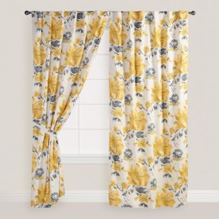 Yellow and Gray Floral Fleurs Curtains, Set of 2