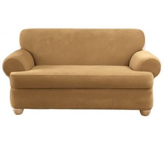 Sure Fit Stretch Pique 3 Piece T Cushion Love Seat Slipcover —