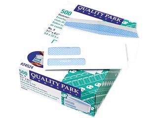 Quality Park 24524 Double Window Security Tinted Invoice & Check Envelope, #9, White, 500/Box