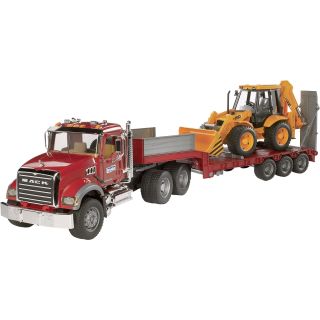 Bruder MACK Granite Low Loader and JCB 4CX Backhoe Loader – 116 Scale, Model# 02813  Cars   Trucks