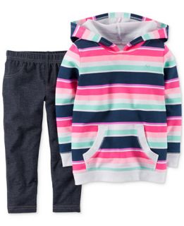 Carters Toddler Girls 2 Pc. Hooded Striped Top & Pull On Jeans Set