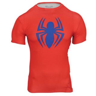 Under Armour Super Hero Logo S/S Compression Top   Mens   Training   Clothing   Red/Taxi