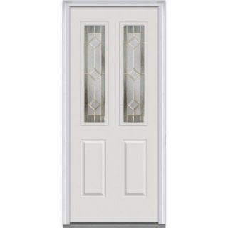 Milliken Millwork 30 in. x 80 in. Majestic Elegance Decorative Glass 2 Lite 2 Panel Primed White Steel Replacement Prehung Front Door Z001517L
