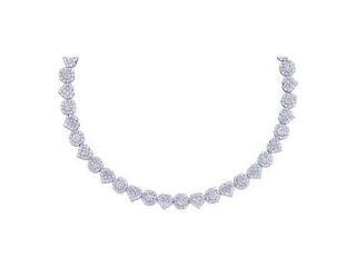 14K White Gold 7.50ct Elegant Pave White Diamond Fashion Heart Link Necklace