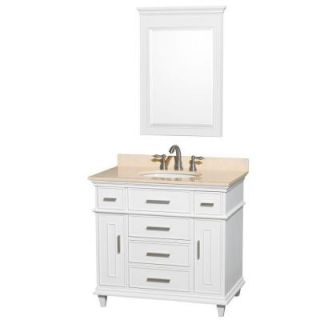 Wyndham Collection Berkeley 36 in. Vanity in White with Marble Vanity Top in Ivory, Oval Sink and 24 in. Mirror WCV171736SWHIVUNRM24