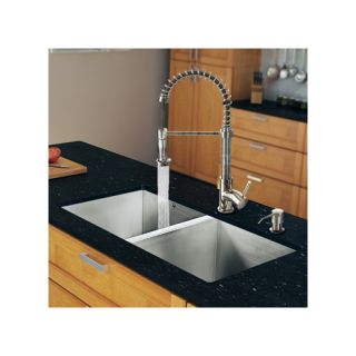 Vigo 32 x 19 Zero Radius Double Bowl Kitchen Sink with Sprayer Faucet