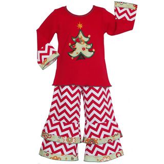 AnnLoren Girls Boutique Christmas Tree and Chevron Outfit