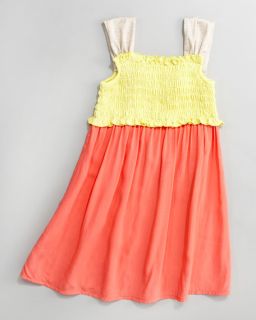Little Ella Moss Colorblock Smocked Dress, Carnation