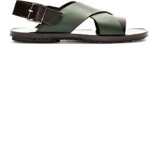 Buffed leather sandals in forest green. Round open toe. Criss cross