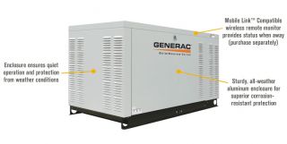 Generac QuietSource Series Liquid-Cooled Standby Generator — 27 kW (LP)/25 kW (NG), Model# QT02724ANAX
