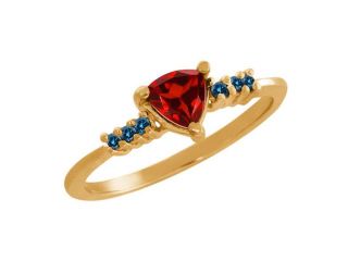 0.61 Ct Trillion Red Garnet Blue Diamond 18K Yellow Gold Ring