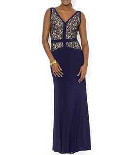 Lauren Ralph Lauren Gown   V Neck Lace Combo