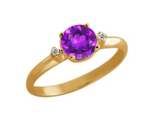 0.77 Ct Round Purple Amethyst Sapphire Gold Plated Sterling Silver Ring