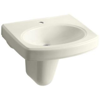 KOHLER Pinoir Wall Mount Vitreous China Bathroom Sink in Biscuit with Overflow Drain K 2035 1 96