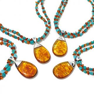 Jay King Amber Sterling Silver Pendant with Iron Mountain Turquoise 18" Beaded    8044312