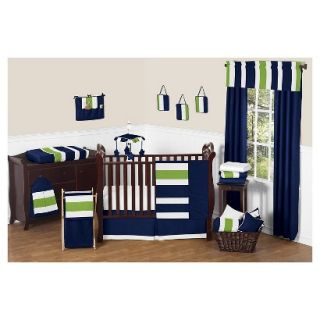 Sweet Jojo Designs Navy Blue & Lime Green Stripe Baby Bedding