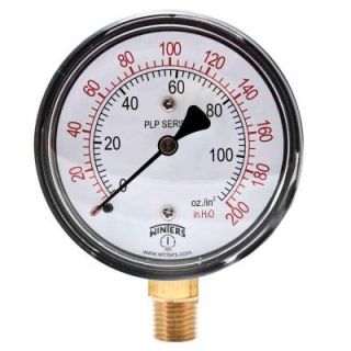 Winters Instruments PLP Series 2.5 in. Steel Case Pressure Gauge with Brass Internals and 1/4 in. NPT LM with Range of 0 200 in. Water/oz. PLP303