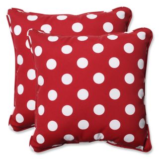 Pillow Perfect Outdoor Red/White Polka Dot Toss Pillows Square   Set