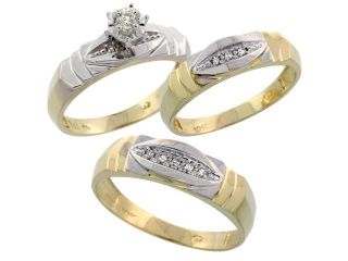 10k Yellow Gold Diamond Trio Wedding Ring Set His 6mm & Hers 5mm, Men's Size 8 to 14