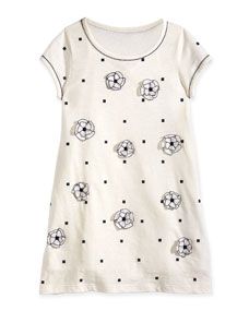 Chloe Square Print Jersey Dress w/ Floral Detail, Off White, Size 2 6