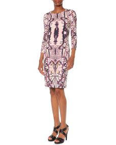 Just Cavalli 3/4 Sleeve Butterfly Print Dress