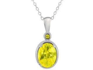 1.61 Ct Oval Canary Mystic Topaz and Canary Diamond Sterling Silver Pendant 