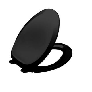 KOHLER French Curve Quiet Close Elongated Closed Front Toilet Seat with Grip tight Bumpers in Black Black K 4713 7