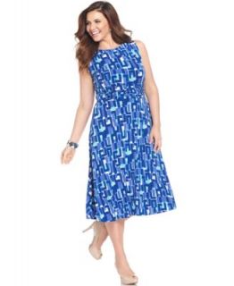 Jessica Howard Plus Size Sleeveless Geo Print Midi Dress