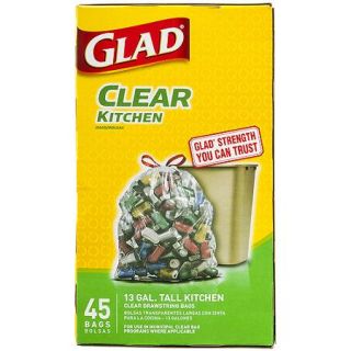 Glad Clear Recycling Tall Kitchen Drawstring Trash Bags, 13 gallon, 45 count