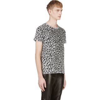 Saint Laurent Grey & Black Leopard Print T Shirt