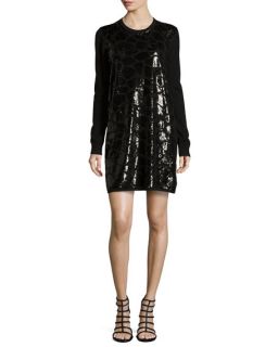 Michael Kors Long Sleeve Dress with Sequined Paillettes, Black
