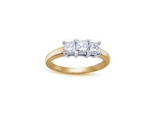 1/2 Carat Three Stone Princess Cut Diamond 14k Yellow Gold Engagement Ring 