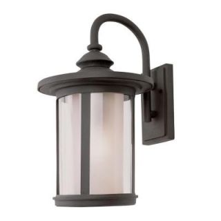 Bel Air Lighting Cabernet Collection 1 Light Black Outdoor Coach Lantern with Tea Stain Inner Glass Shade 40041 BK