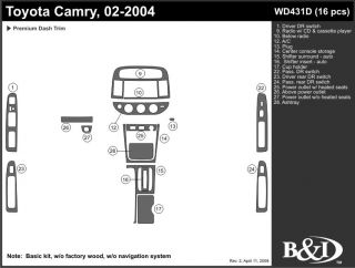 2002, 2003, 2004 Toyota Camry Wood Dash Kits   B&I WD431D DCF   B&I Dash Kits