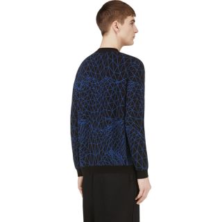 Christopher Kane Black & Blue Printed Knit Cardigan