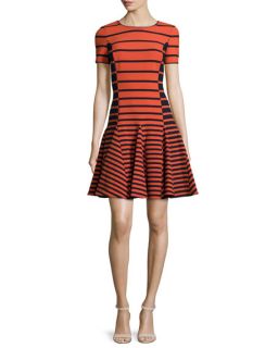 Halston Heritage Short Sleeve Striped Dress, Dark Fire Stripe