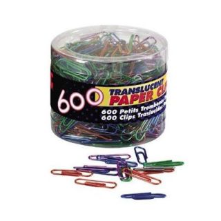 Oic Translucent Vinyl Paper Clips   No. 2   600 / Box   Blue, Purple, Green, Red, Silver (OIC97211)