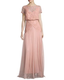 Tadashi Shoji Popover Lace & Tulle Grecian Gown